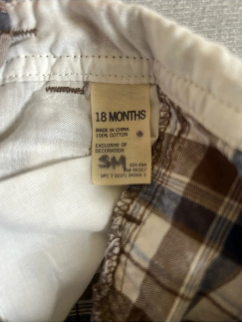 OshKosh B'gosh Brown, Blue and White Plaid Cotton Kids Overalls Shorts Boy 18M
